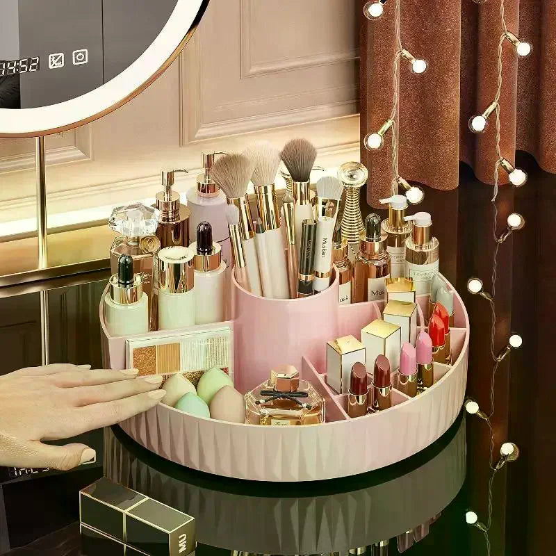 Large Capacity Rotating Makeup Organizer Multi-compartment Cosmetic Storage Box for Bathroom Home Vanity Oasis Select