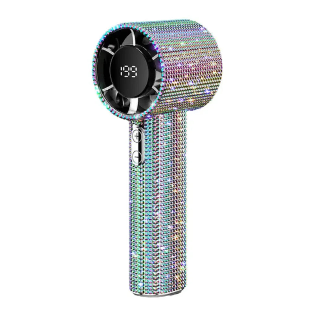 Small Size Mini Portable Fan LED Powered Cute Design LED Personal Fan Long-Lasting Battery Sparkling Imitation Diamonds Oasis Select Colorful