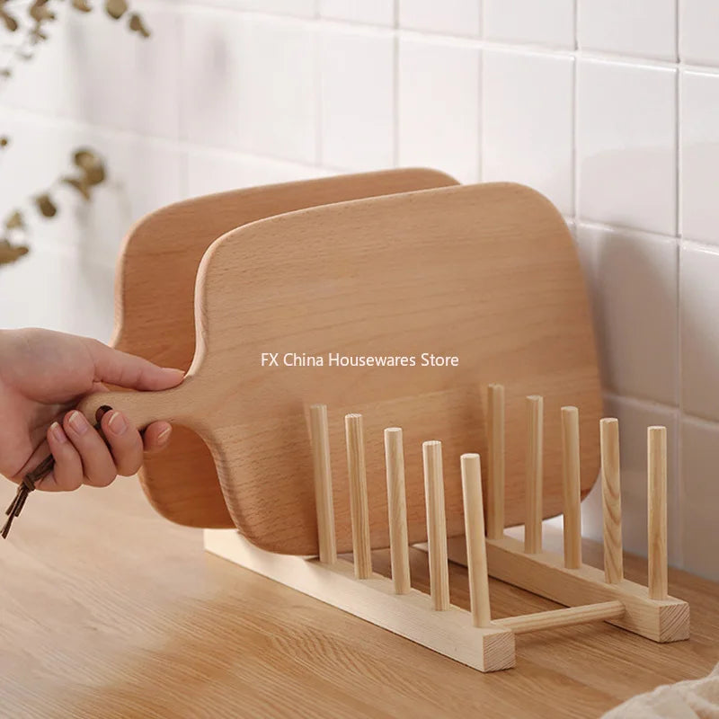 Plate Storage Rack Multifunctional Wooden Dish Rack for Cup Dish Pot Lid Drain Holder Kitchen Organizer Shelf Storage Containe Oasis Select