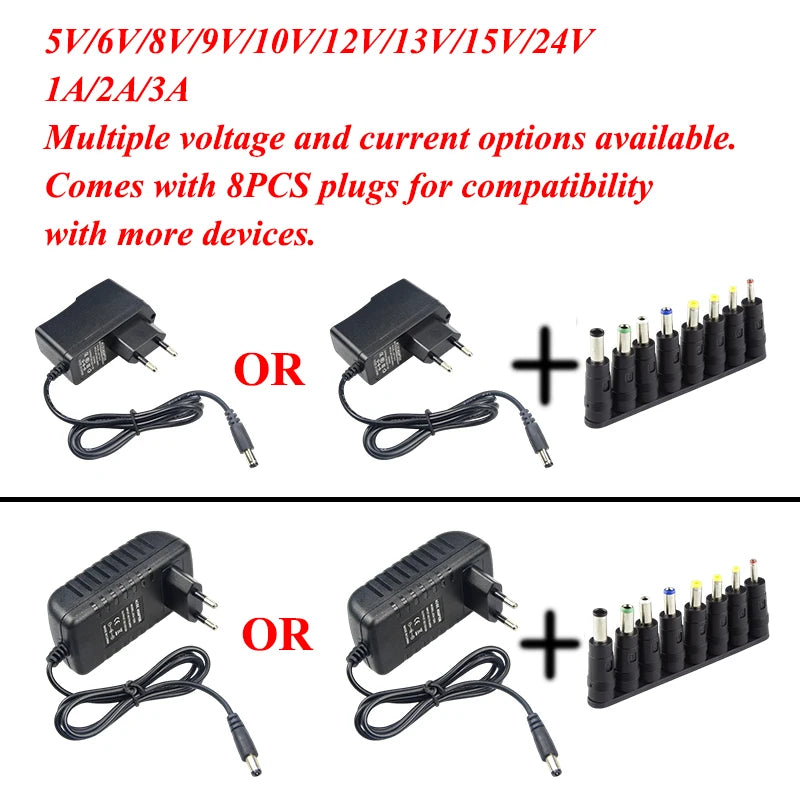 Power Supply 12V 24V AC 220V 110V TO DC 5V 6V 8V 9V 12V 13V 15V 24V Power Supply Adapter Transformer 220V 12V 24V With 8PCS Plug Oasis Select
