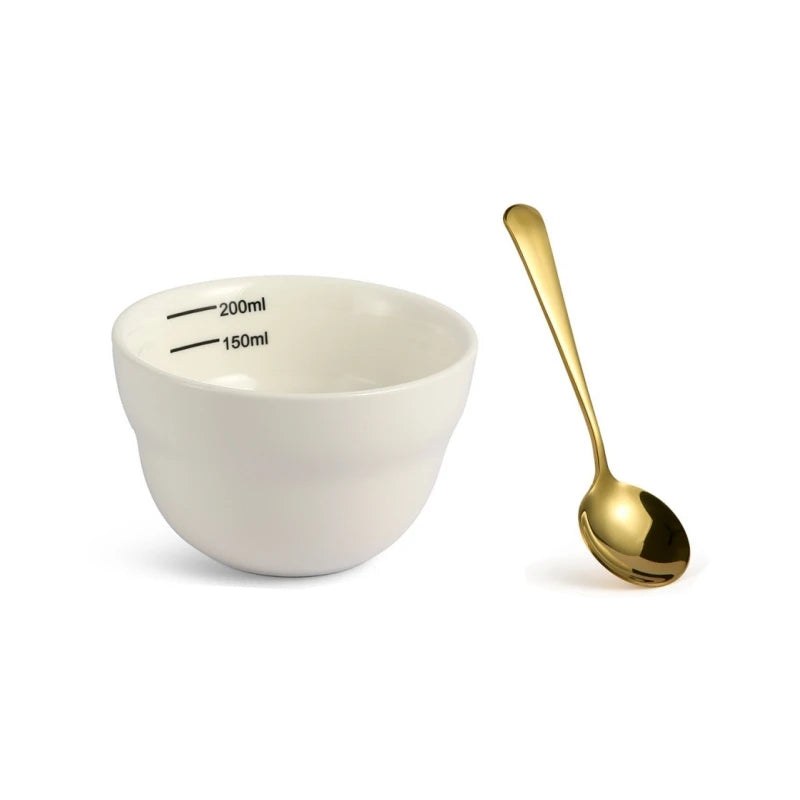 200ml Coffee Cup Thickened Ceramic Measuring Bowl Heat Resistant U Cupping Cup with Spoon Espresso Measuring Cup with Scale Oasis Select White Bowl set
