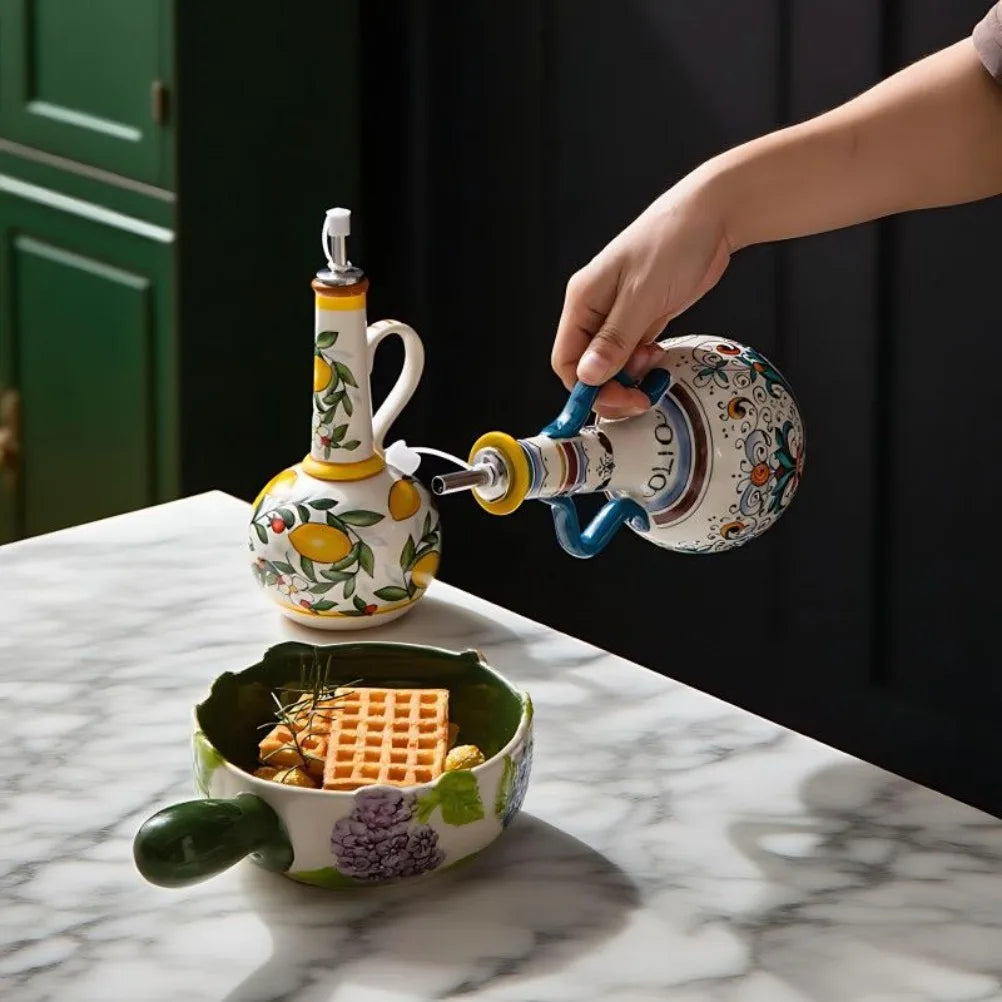 Nordic Ceramics Olive Oil Dispenser Embossed Oil Vinegar Can Household Kitchen Oil Vinegar Bottle Spice Jar Kitchen Products Oasis Select