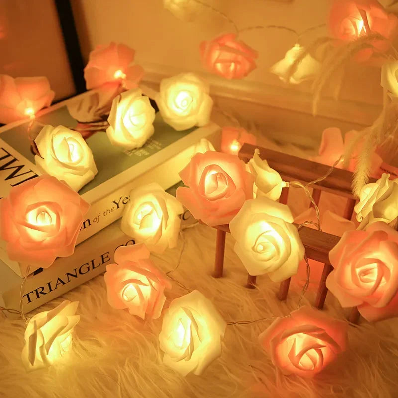 LED Pink Rose Flower String Lights USB powered for Wedding Home Party Birthday Festival Indoor Outdoor Decorations 1.5M/3M Oasis Select Warm white pink