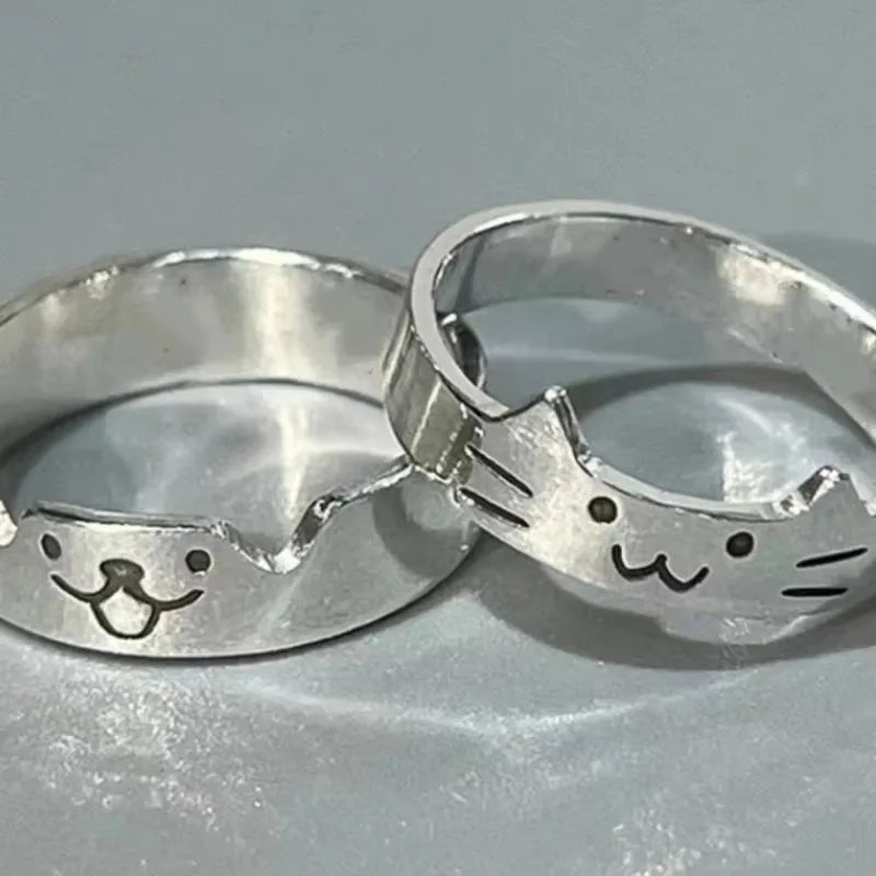 Kawaii Cat Dog Animal Couple Ring for Women Men Fashion Size Adjust Lover Rings Valentine's Day Party Jewelry Gifts Oasis Select