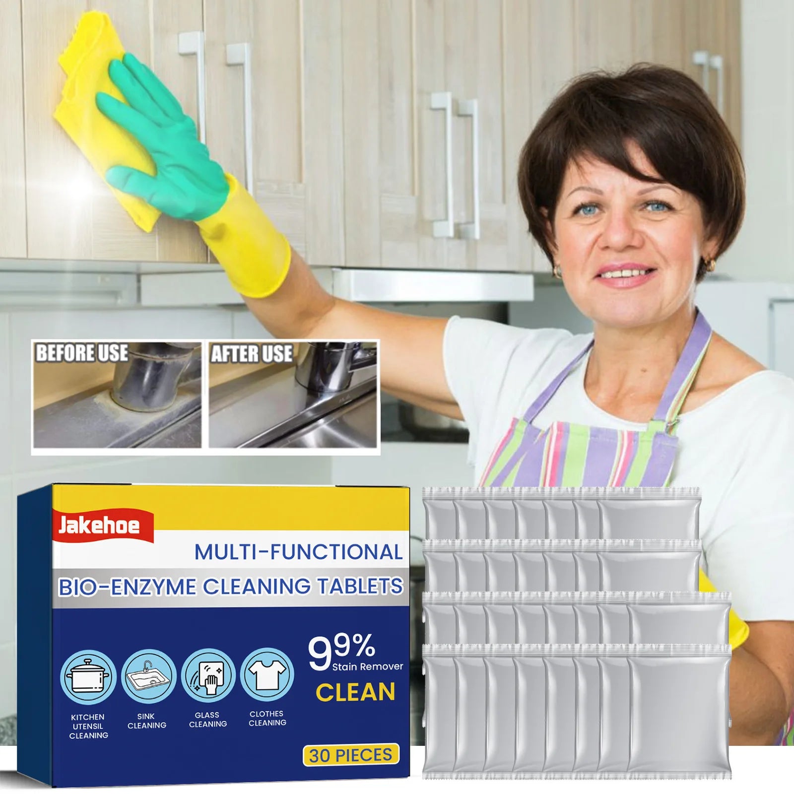 Multi-functional Bio-Enzyme Cleaning Tablets Stainless Steel Rust Removal Break down Heavy Oilprotect Fabric Household Oasis Select