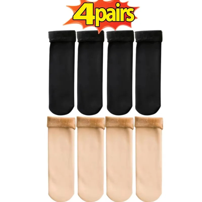 1-10Pairs Women Winter Warm Thicken Short Thermal Cashmere Wool Socks Nylon Snow Velvet Boots Home Floor Calcetines Mujer Sock Oasis Select 2 black-2 skin color