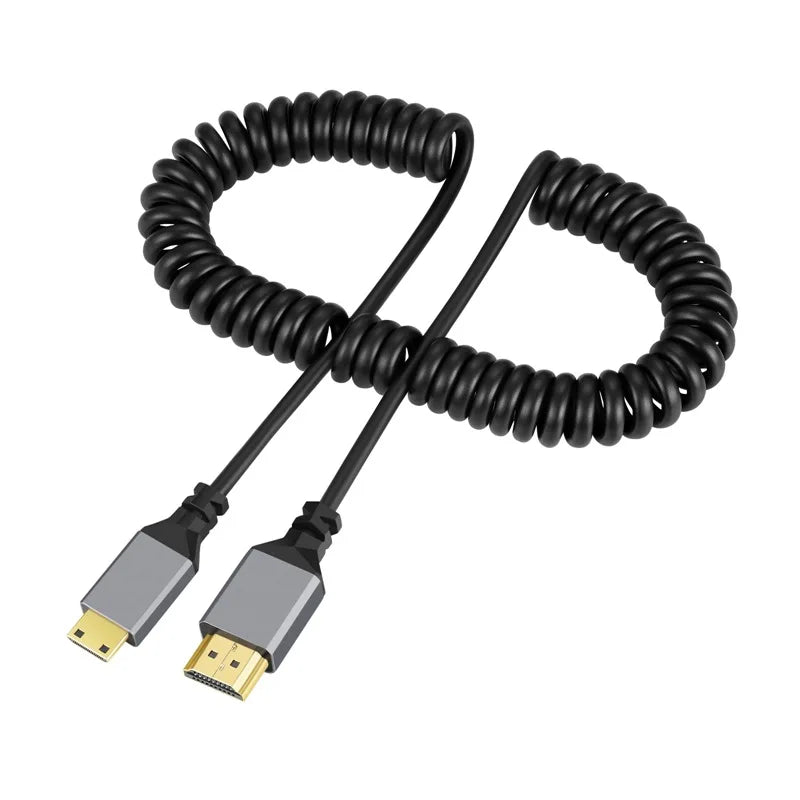 4K mini HDMI Cable 4K60HZ 0.5-2.4M mini HDMI-Compatible TO HDMI Coiled Extension Flexible Spiral Cable 4k MinihHDMI Cable Oasis Select