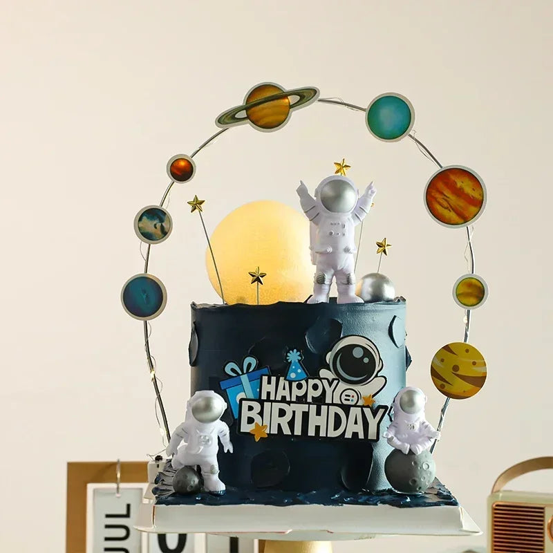 Astronaut Cake Topper Outer Space Birthday Decoration Astronaut Cake Decoration Planet Moon Baby Shower Kids Party mariage doré Oasis Select