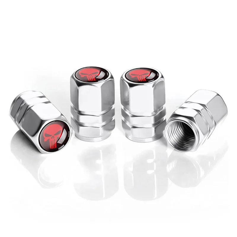 4 PCS Car Tire Valve Stem Caps, Air Caps Cover with Skull Pattern, Dust Proof Metal Valve Stem Covers Oasis Select Silver-L