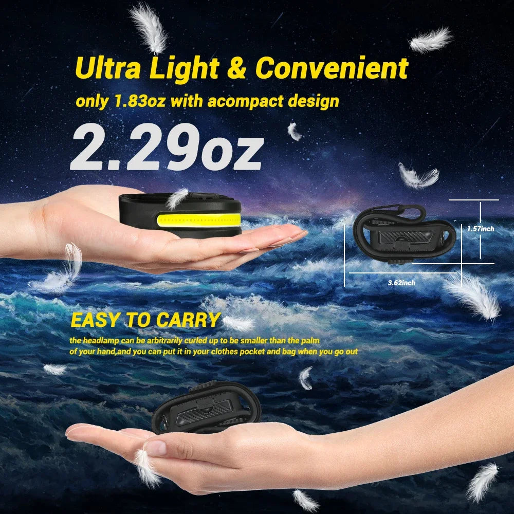 Powerful Induction COB LED Headlamp Built-in Battery USB Rechargeable Head Torch Outdoor Waterproof Camping Fishing Headlight Oasis Select