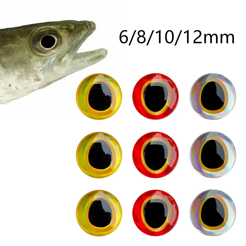 100PCS 6-12mm Fishing Lure Eyes 3D-Holographic Simulation Fly Bait Artificial Silver/Red/Gold Fish Eyes Sticker For DIY Fishing Oasis Select
