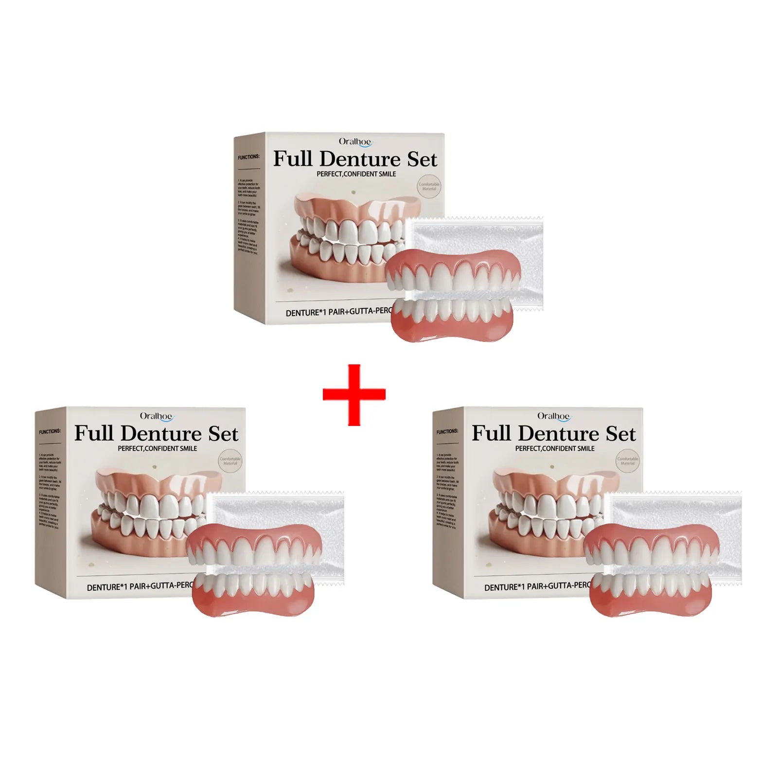 Oralhoe Adjustable Fake Teeth Veneer Kit – Upper & Lower Dentures Cosmetic Denture Kit Oasis Select 3sets boxed