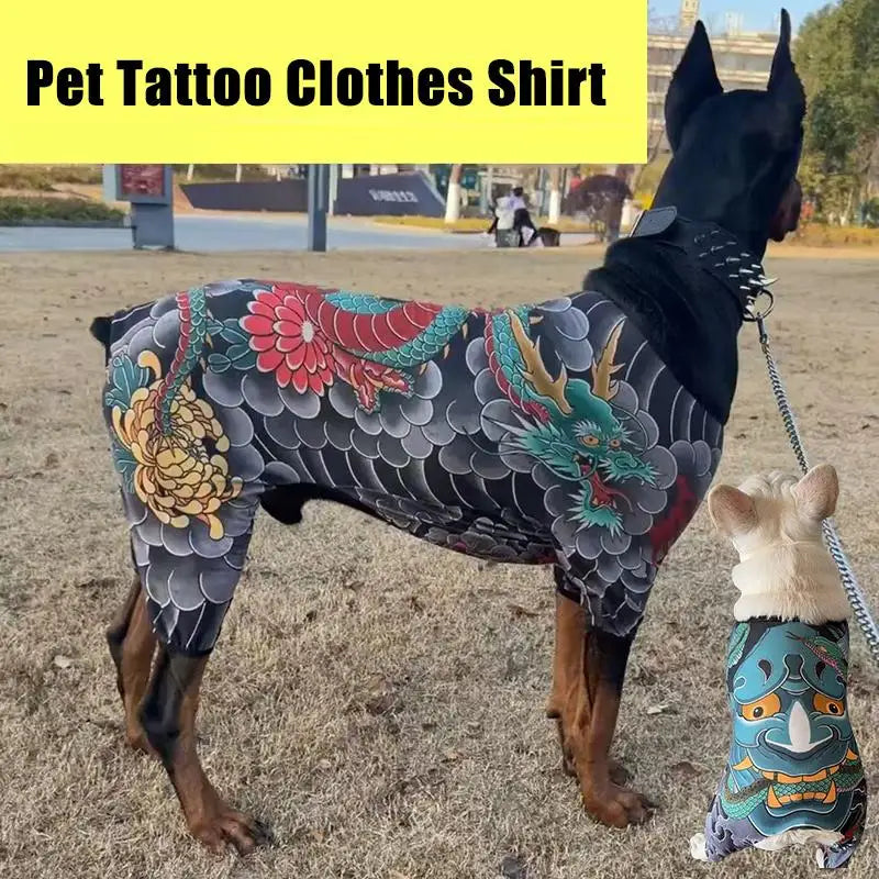 Four Seasons Universal Dog Pet Tattoo Vest Thin Light Breathable Pet Clothes Funny Cool Close-fitting Dog Cat Tattoo T-shirt Oasis Select