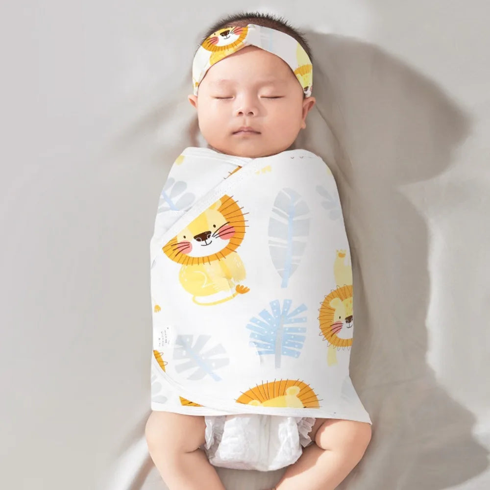 Comfortable Anti-startle Sleeping Bag Cotton Single Layer Swaddle Blanket Cartoon Newborn Wrap Oasis Select Lion