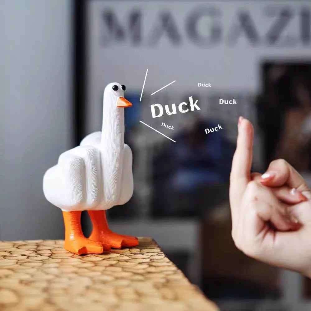Middle Finger Cute Duck Figurine Funny Small Duck Sculpture Resin Craft for Home Garden Desk Decoration Oasis Select