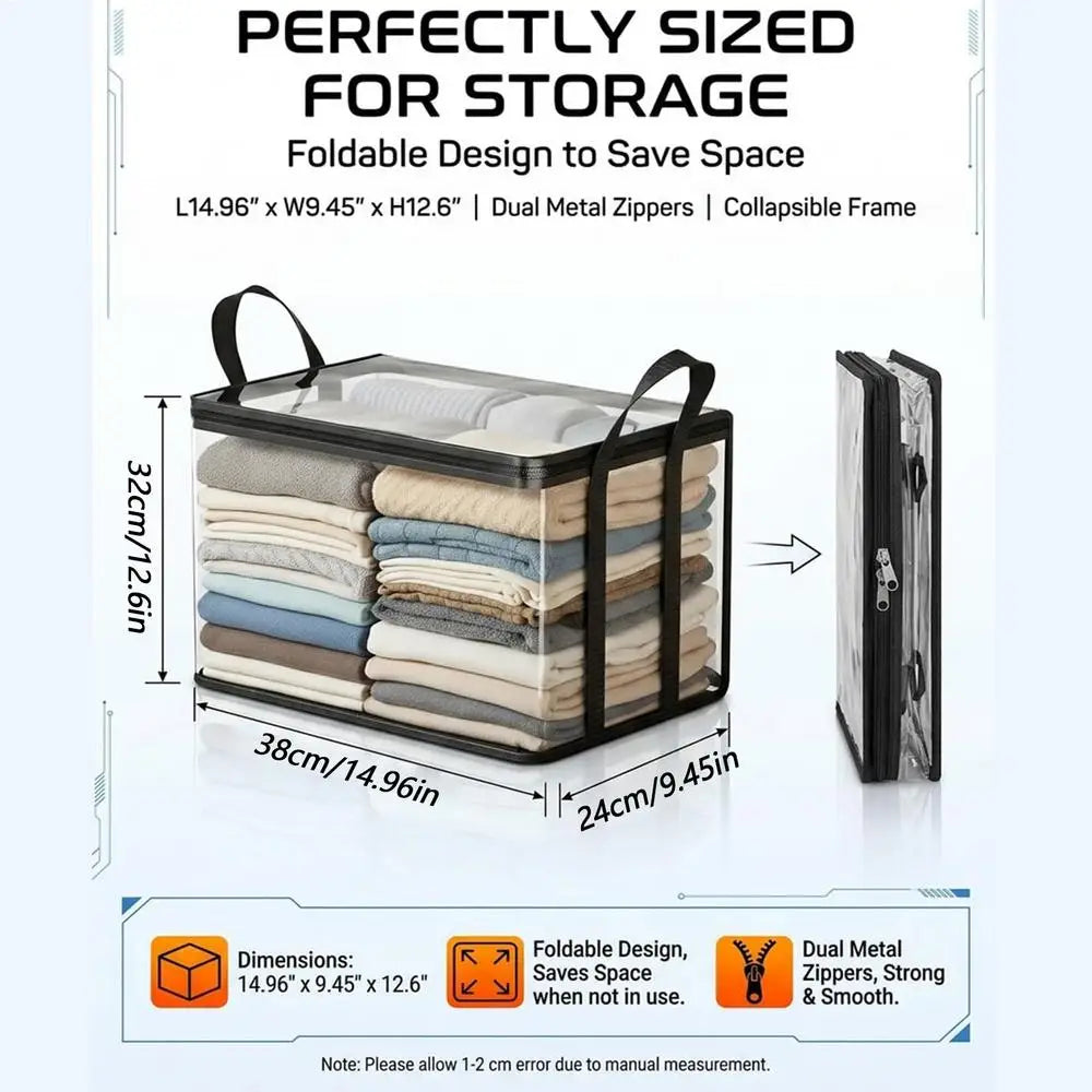 Heavy Duty Storage Bags with Handles Foldable Packing Tote Travel Moving Clothes Bags for Organizing Bedroom Closet Clothing Oasis Select Clear