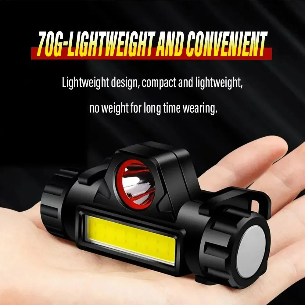 Rechargeable Fishing LED Headlamp Camping Headlight XPE COB Work Light 2 Lighting Modes With Tail Magnet Detachable Oasis Select