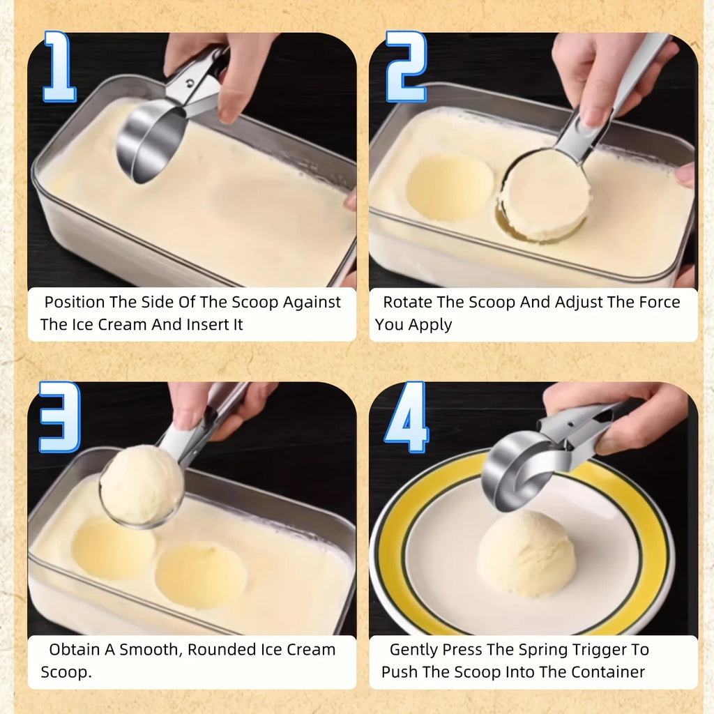 Stainless Steel Ice Cream Scoop Ergonomic Handle Rustproof For Ice Cream Sorbet Frozen Dessert Home Kitchen Commercial Use Party Oasis Select