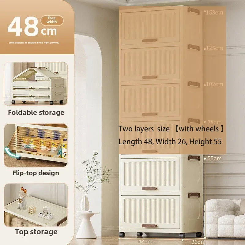 Multi-functional Simple folding storage cabinet Plastic multi-layer bag wardrobe storage box living room storage cabinet Oasis Select 48Cm2layerwhite