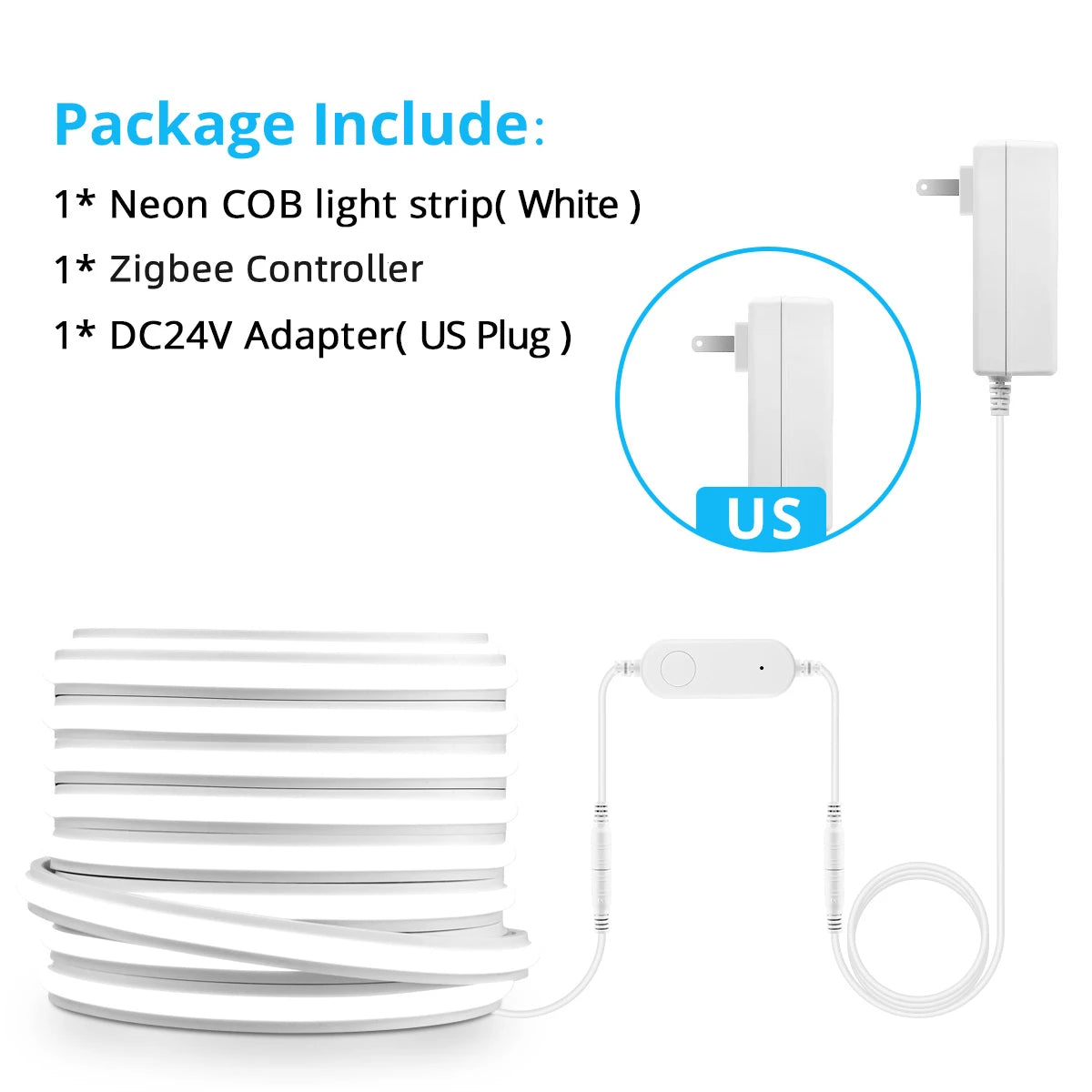 3M 5M 10M Linear Dimming Neon Light Strip High Brightness 280LEDs/M Work With Zigbee 3.0 Single Color Controller Tuya/Smartlife Oasis Select White US Plug 5m