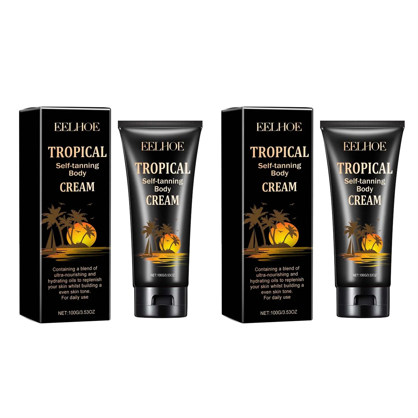 Body Self-Tanning Cream Self Tanner Quick Tanning Accelerator Body Natural Bronzer Dark Wheat Color Moisturizing Fake Tan Cream Oasis Select 2 x 100g Boxed