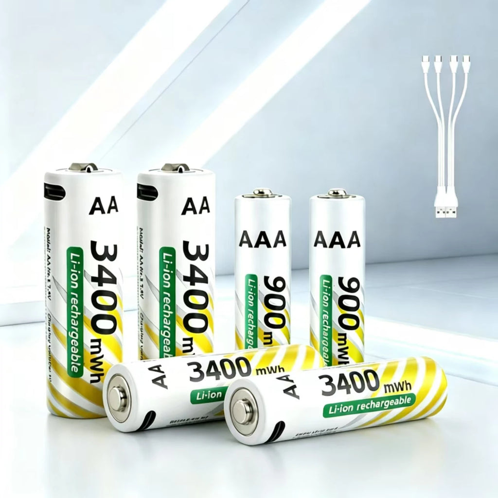 Li-ion AAA and AA Rechargeable Batteries USB Lithium-ion 3400mWh 1.5V AA Rechargeable Batteries+900mWh 1.5V AAA Battery Oasis Select