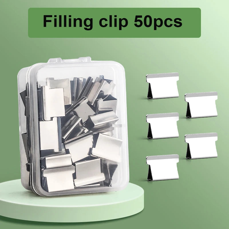 Push Stapler, Binder Clips Paper Clamps Desktop Stapler with 50pcs Stainless Steel Refill Clips for Office School Supplies Oasis Select Silver 50 pcs