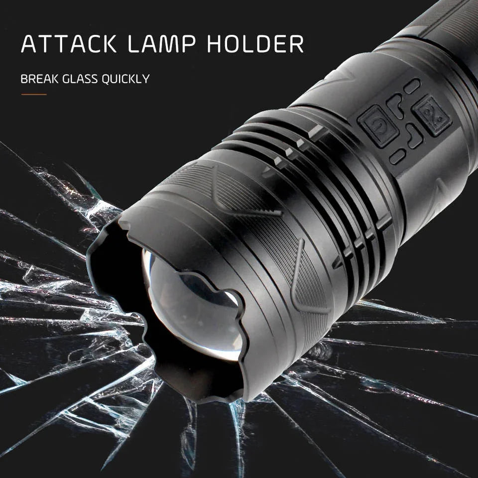 Powerful LED Flashlight Super Bright Spotlight Long Range Zoomable Emergency Lantern Outdoor Camping Torch Power Display Oasis Select
