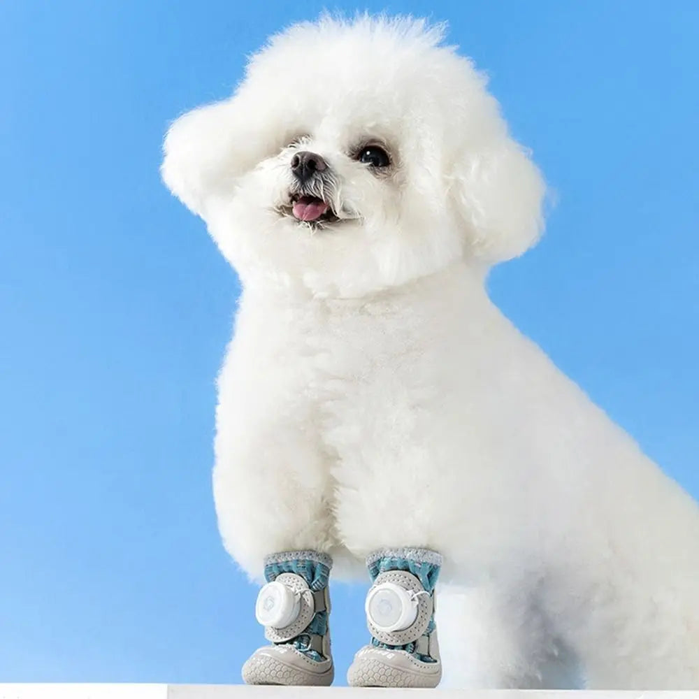 4Pcs/Set Fashion Breathable Button Dog Shoes Anti-slip Reflective Dog Footwear Comfortable Soft Sole Dog Paw Protectors Summer Oasis Select