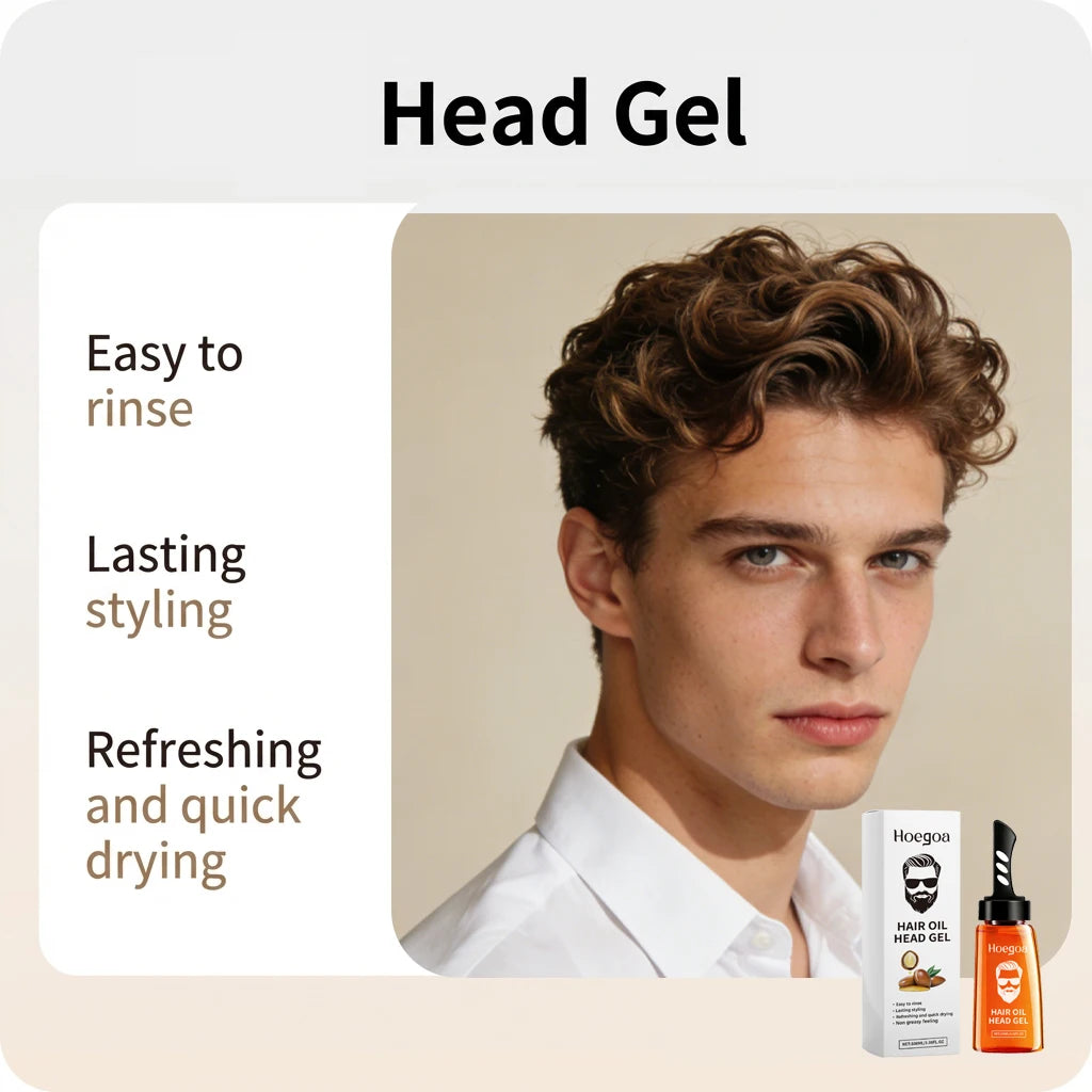 2 In 1 Men's Hair Styling Gel With Wide Tooth Comb Long-Lasting Fluffy Strong Hold Add Shine No-Greasy Hair Styling Oil Pomade Oasis Select