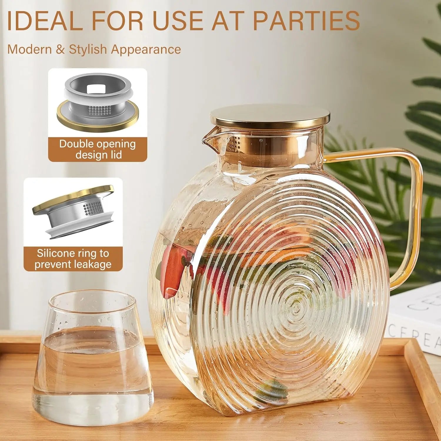 Snail Glass Pitcher 2.5L 84oz Large Iced Tea Pitcher with Handle Lids for Fridge Door Water Jug Sun Tea Bottles Cold Water Cups Oasis Select