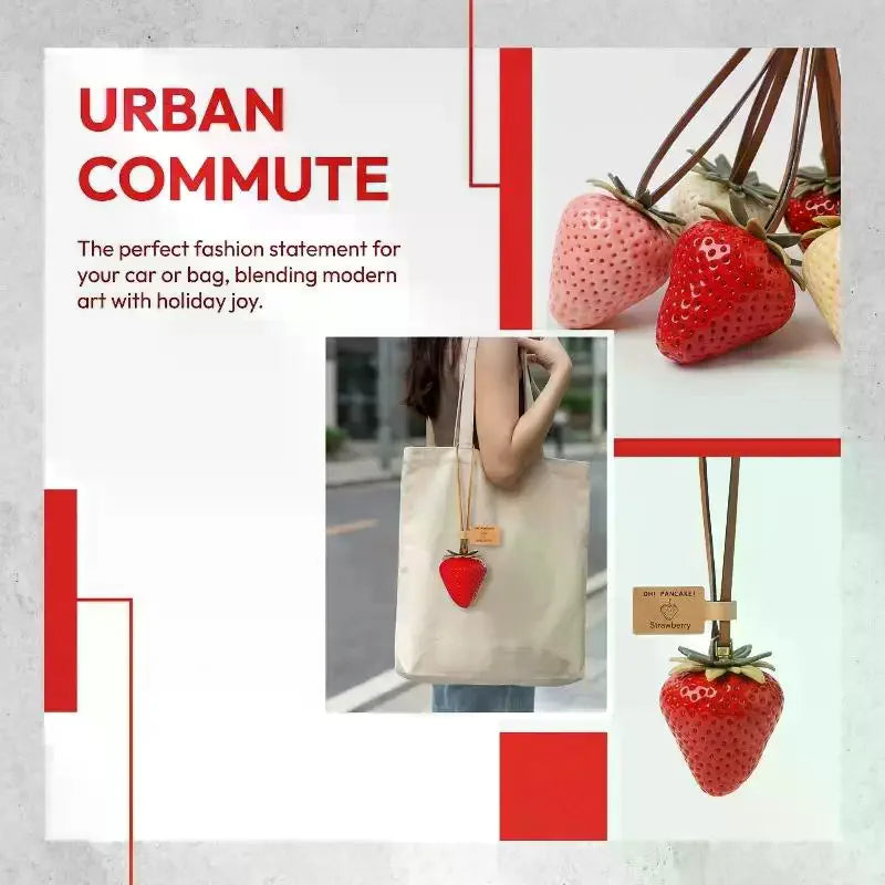 딸기백참 딸기 가방걸이 딸기 가방 참 백참 Strawberry bag charm 가방스트랩 딸기 참 colgantes de bolsos 가죽 백참 accessoires voiture femme fraise light charm Oasis Select