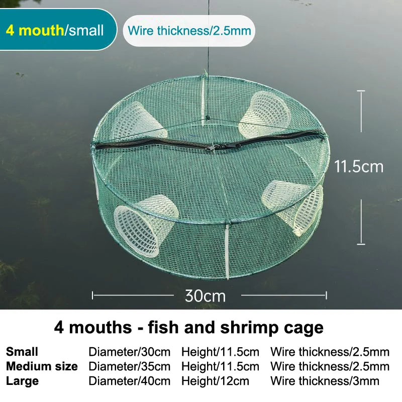 Hot Sale Fishing Net Mesh Folded Round 3/4 Holes Fish Shrimp Automatic Trap Crayfish Catcher Fish Network Baits Cast Mesh Trap Oasis Select