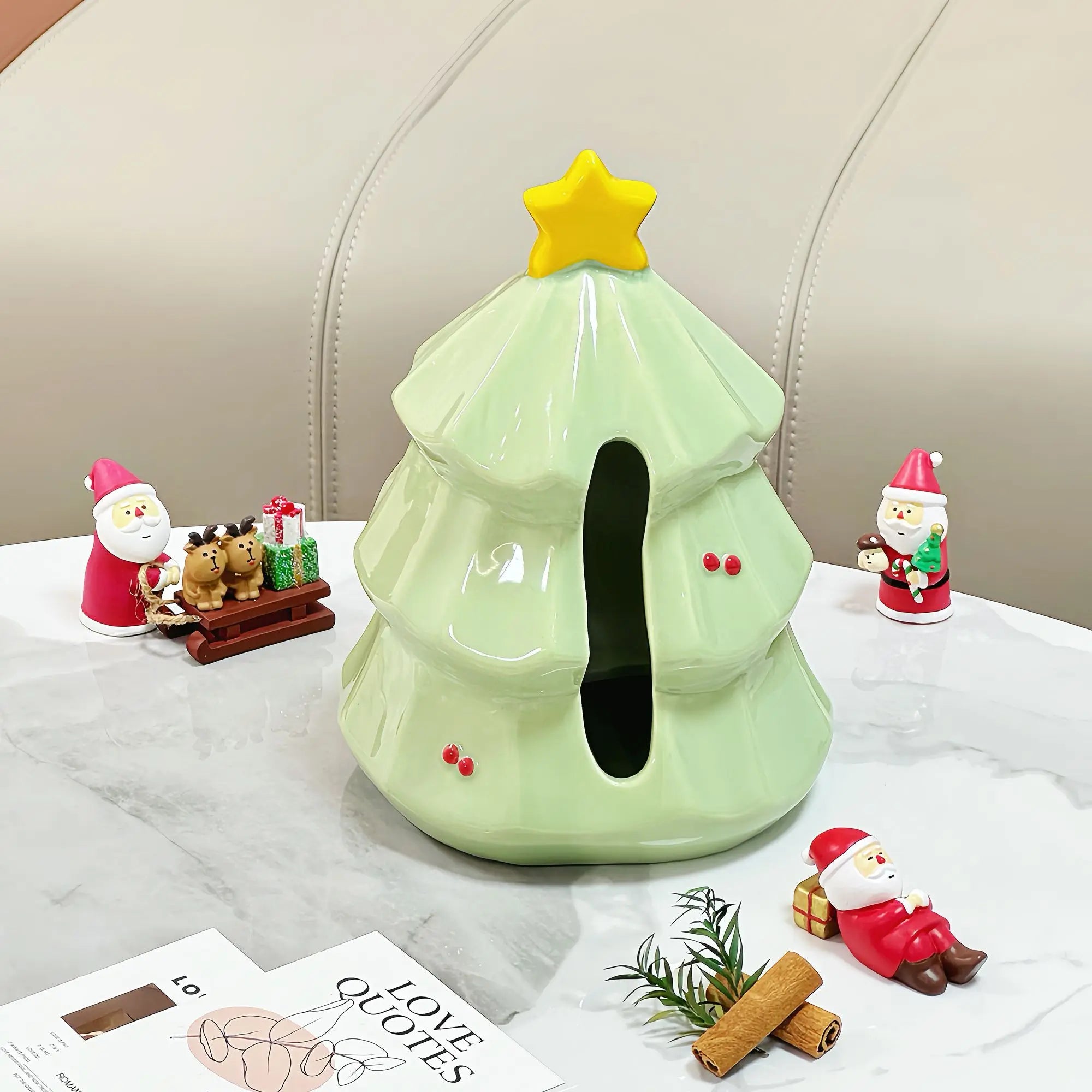 Creative Ceramic Tissue Box Christmas Tree Festive Atmosphere Tissue Box Napkin Box Table Decoration Restaurant Storage Oasis Select tissue box