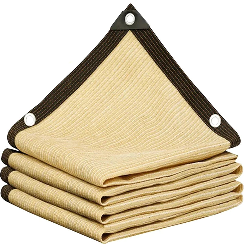 Beige Sun Shade Sail UV-Blocking Perforated PE Mesh 2x2m
