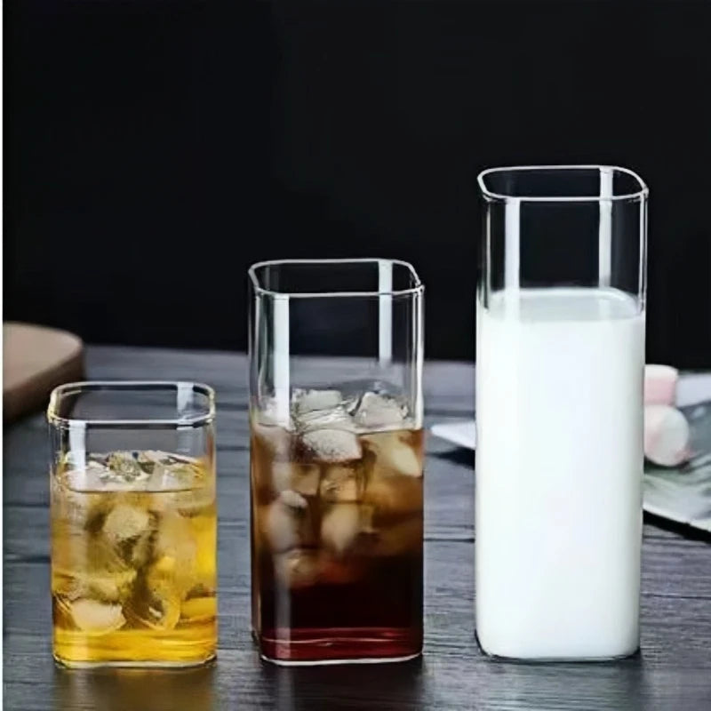 6pcs High-Temperature Resistant Transparent Square Single-Layer Glass Cup Set - Large Capacity Borosilicate Glass Party Cups Oasis Select