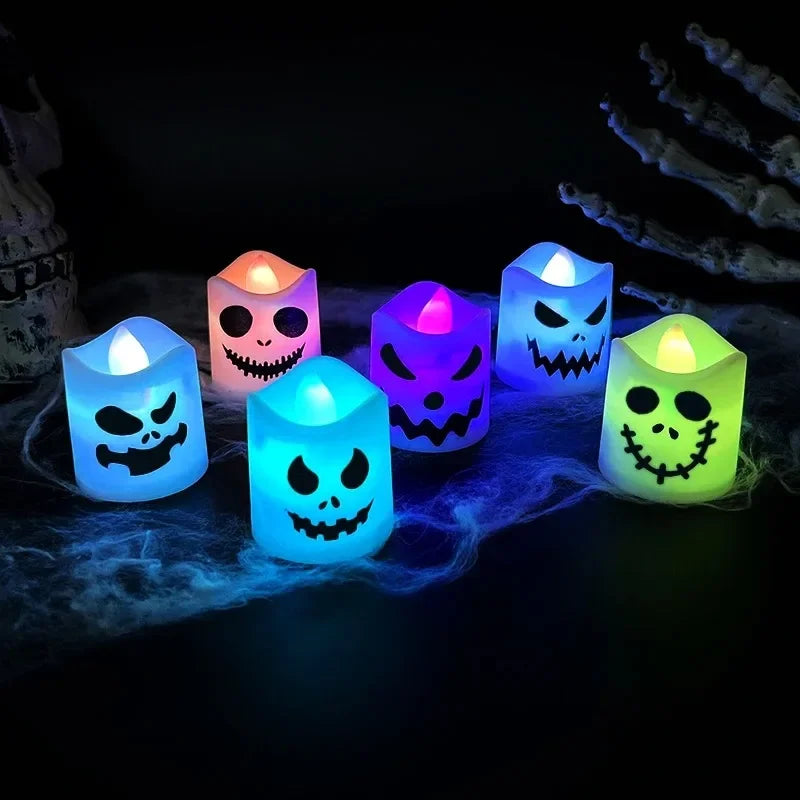 6pcs Halloween Electronic Candle Led Ghost Pumpkin Light Glowing Lamp Party Home Bar Decoration Haunted House Horror Props Oasis Select
