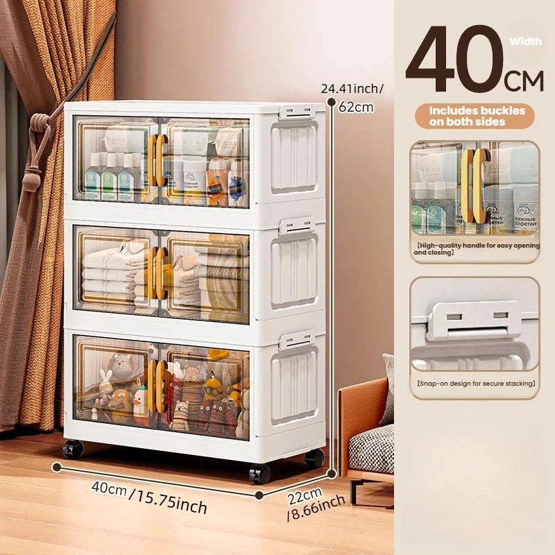 Double-door living room storage cabinet, folding floor-standing storage box, no installation required, simple storage cabinet Oasis Select 40cm-3 layers-clear