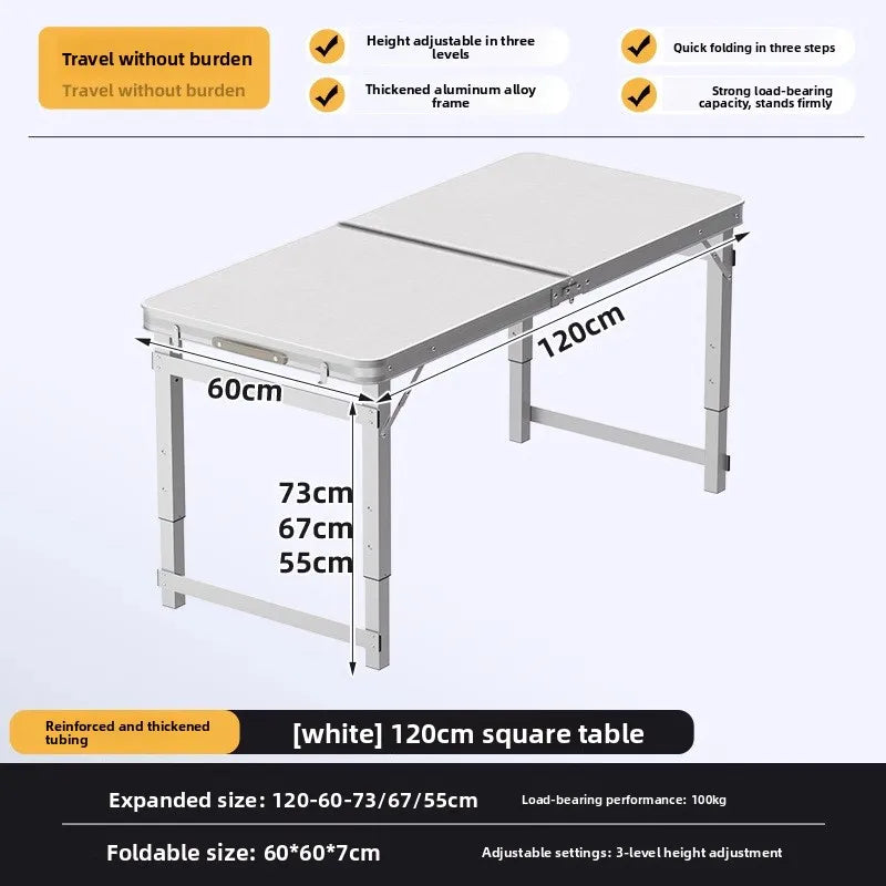 Folding table stall folding outdoor portable lifting work table camping picnic night market folding table and chairs Oasis Select White 120-60cm-B