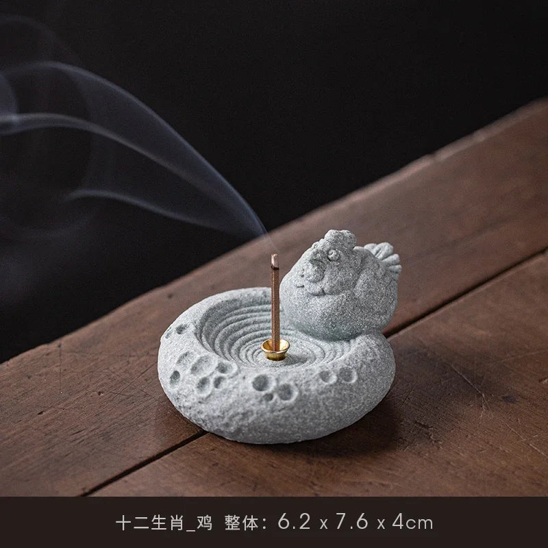 Blue Sand Stone Twelve Zodiac Tea Ceremony Decoration Aromatherapy Chinese Stove Incense Holder Lovely Table Decoration Oasis Select chicken