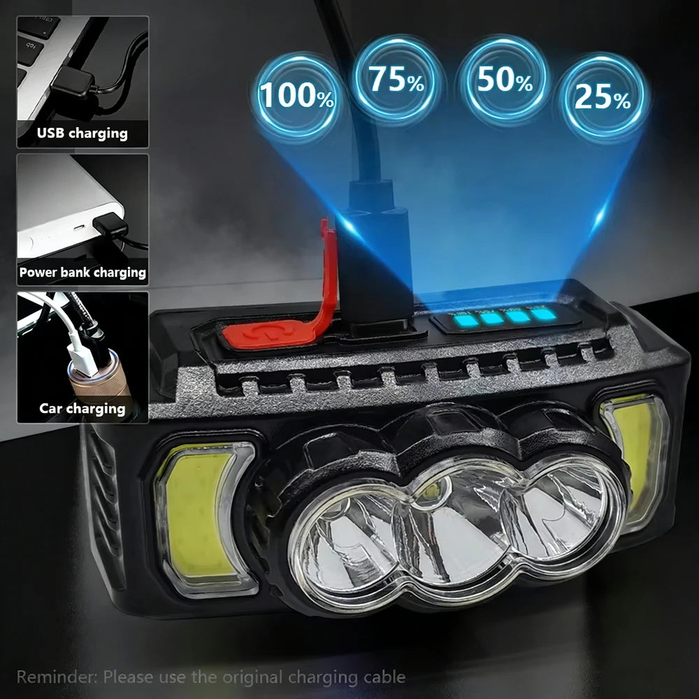 Super Powerful COB Head Flashlight LED Portable Head Lamp USB Rechargeable 7 Modes Outdoor Camping Hiking Headlamp Work Light Oasis Select