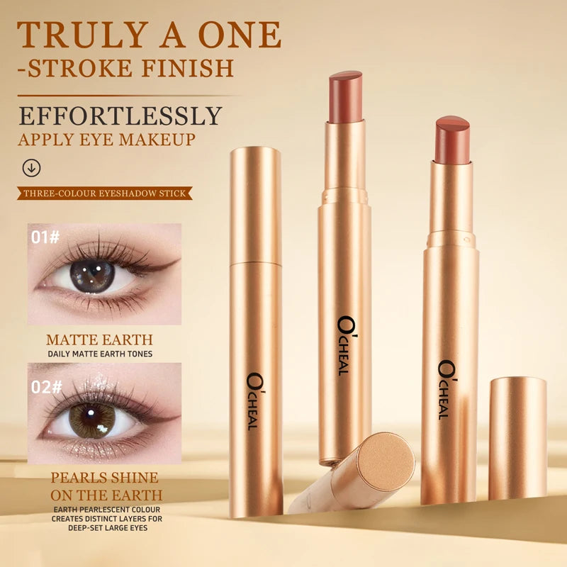 O'CHEAL Three Color Eye Shadow Stick Gradient Delicate Shiny Waterproof Glitter Eye Shadow Waterproof Long-Lasting Eye Cosmetics Oasis Select