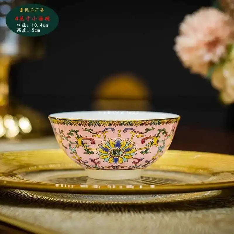 Bone China Dining Bowl Enamel Colored Chinese High Footed Rice Noodles Soup Bowl Tablewear Oasis Select 4in-15