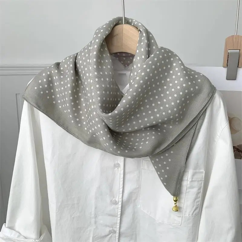 70x70 Retro Print Square Silk Scarf with Magnetic Buckle