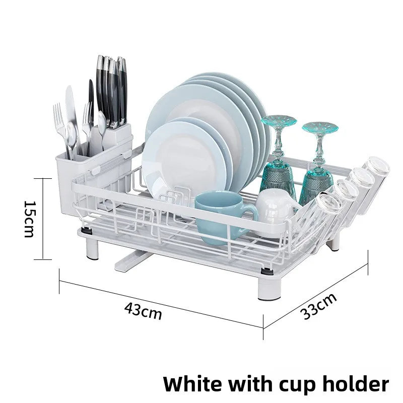 Kitchen Dish Drain Rack Tableware Storage Rack Tableware Shelf Drain Basket Sink Dishwasher Dish Rack Oasis Select White-Cup Holder