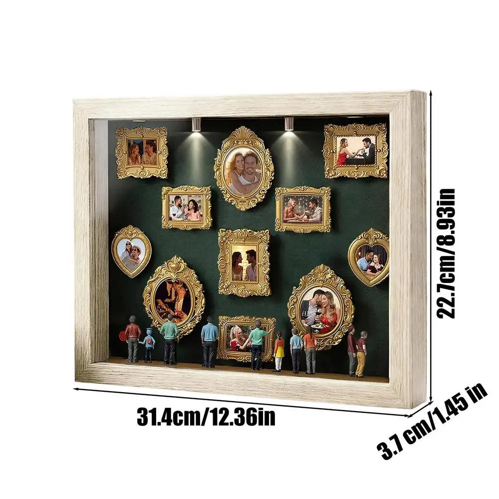 Silhouette Box Photo Display Silhouette Case with Light 11 Pieces Miniature Photo Frame with 8 Figurines for Home Valentine's Oasis Select Wooden