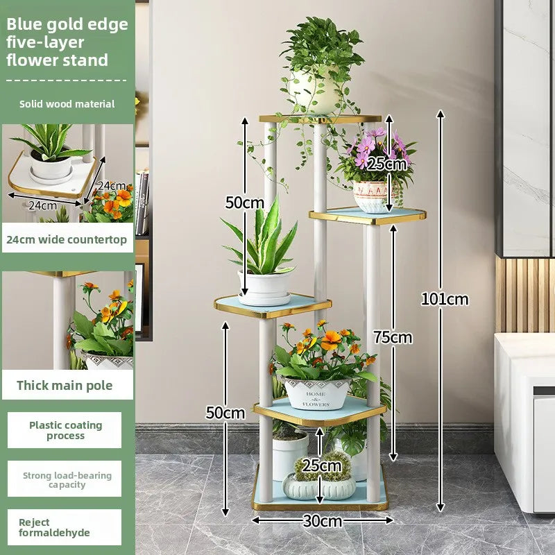 Solid wood flower rack indoor multi-layer green plant flower pot rack floor-to-ceiling flower rack Oasis Select Blue-5