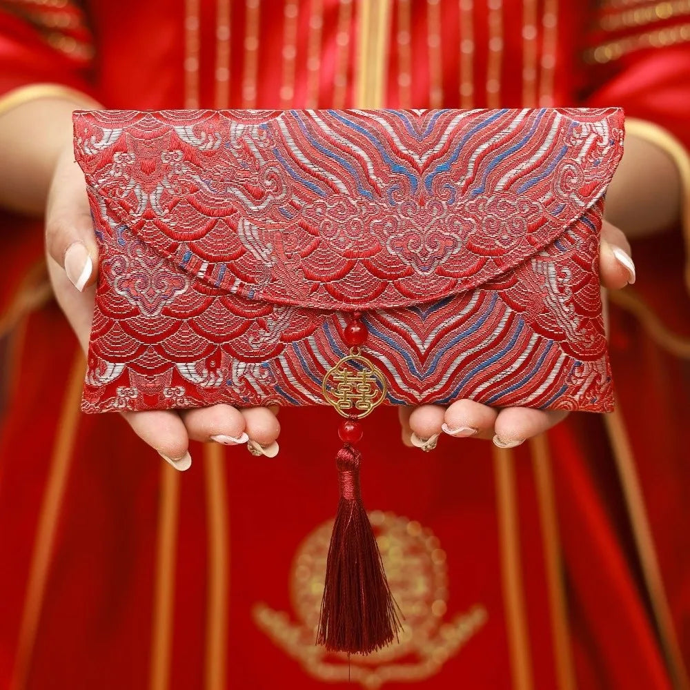 Traditional Spring Festival Red Envelope Embroidered Polyester Lucky Money Packet Tassel Thickened Wedding Hongbao Oasis Select Style 1 5x5x5cm
