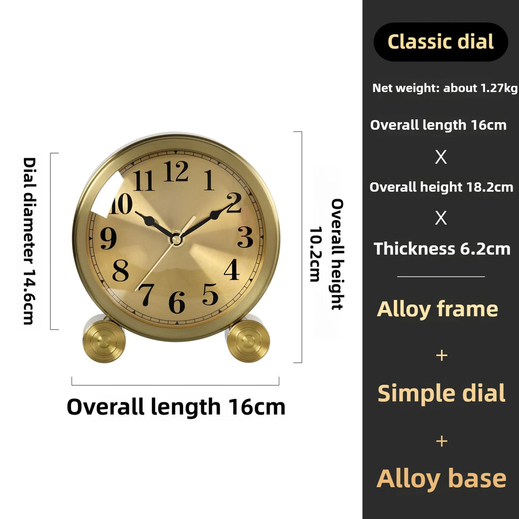 European Style Light Luxury Brass Base Clock Simple Desktop Modern Clock Nordic Creative Decoration Silent Exquisite Oasis Select Alloy A