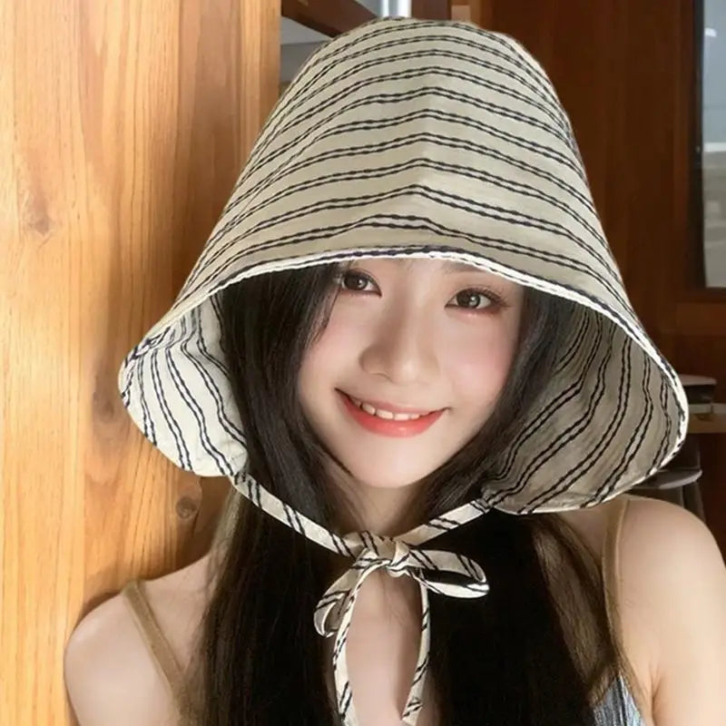 Womens Wide Brim Fisherman Hat Foldable Sun Protection Bucket Cap With Stripes For Holiday Outdoor Use Oasis Select
